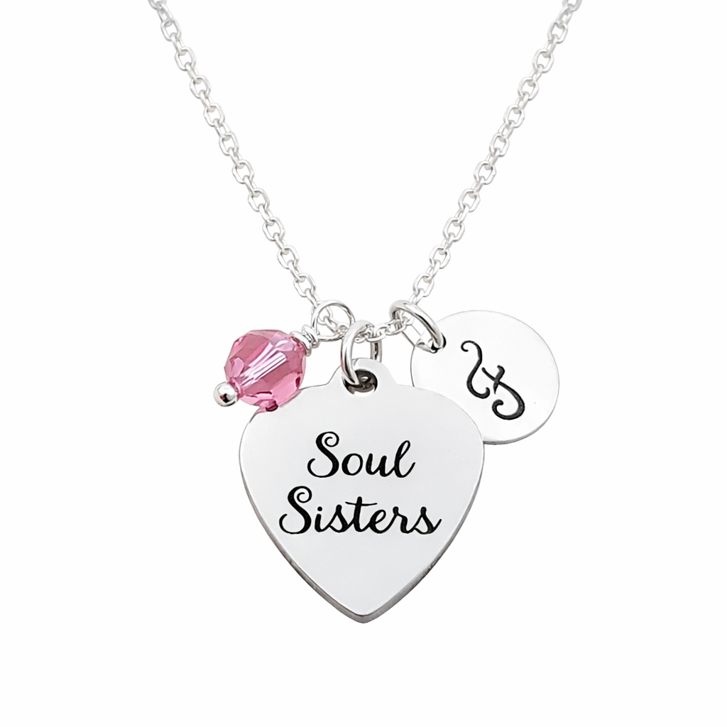Collier Sœurs d'Âme – Argent Sterling avec Pierre de Naissance et Breloque Initiale