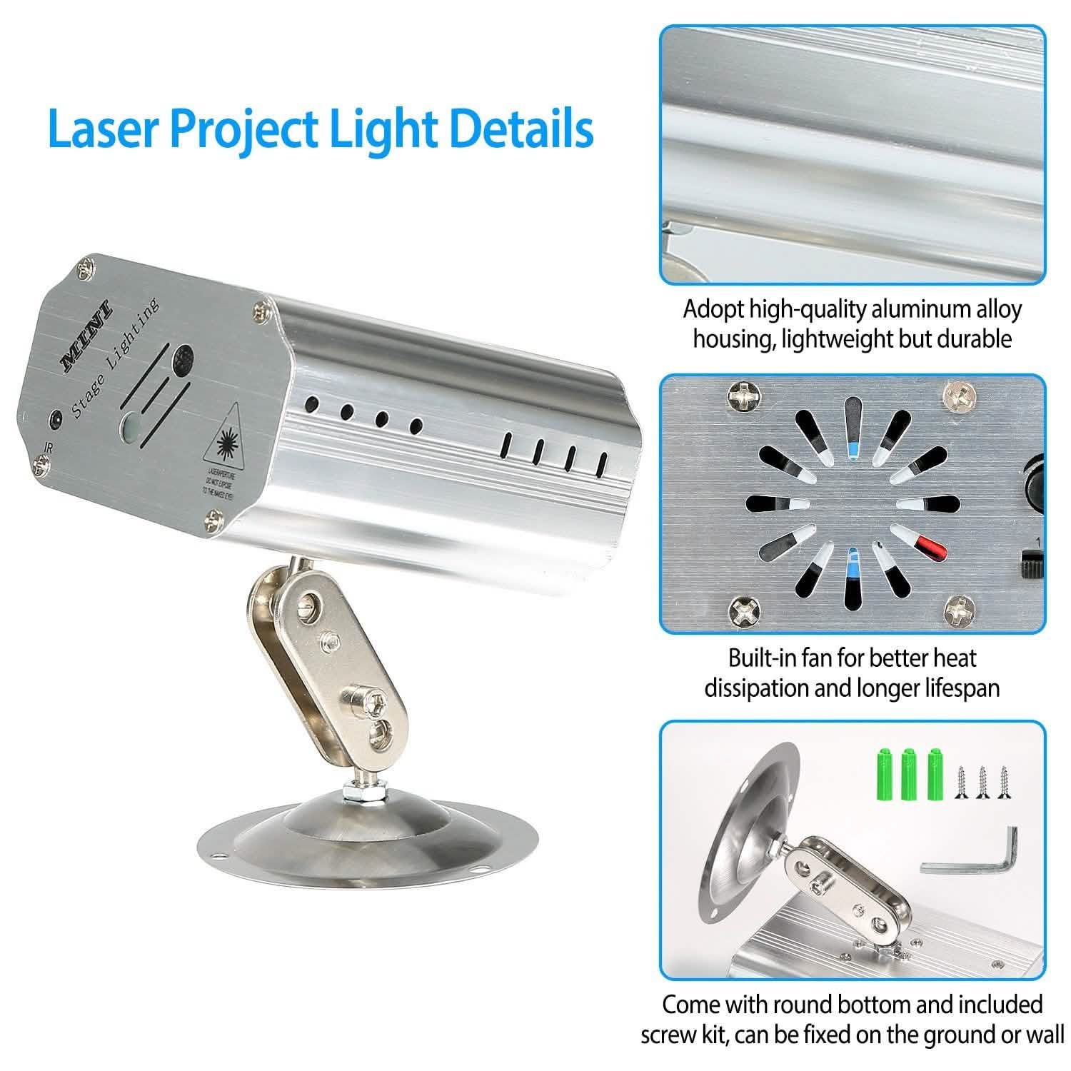 Motifs laser projetés par LED à activation sonore