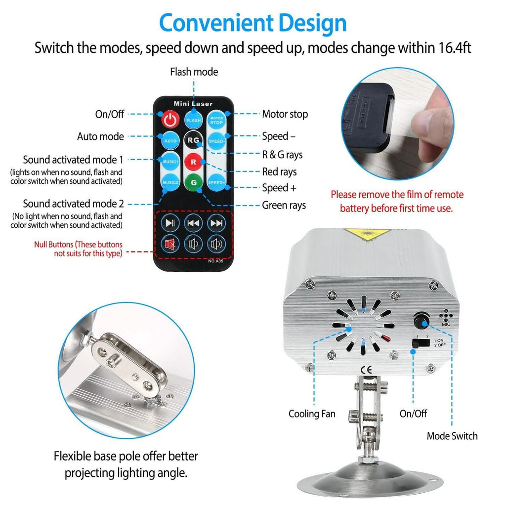 Motifs laser projetés par LED à activation sonore