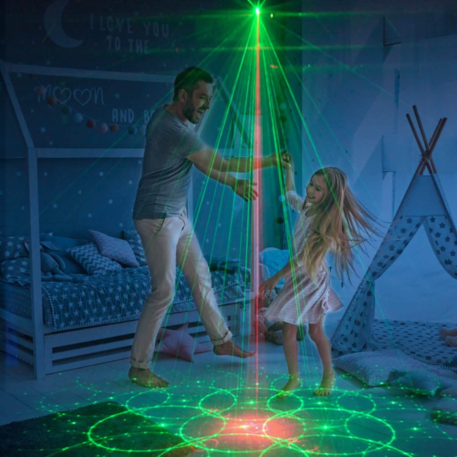 Motifs laser projetés par LED à activation sonore