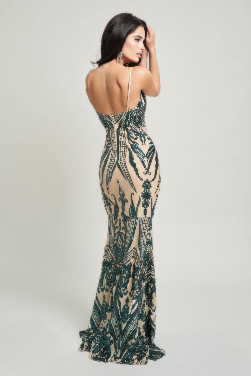 Robe longue à sequins Art déco à fines bretelles