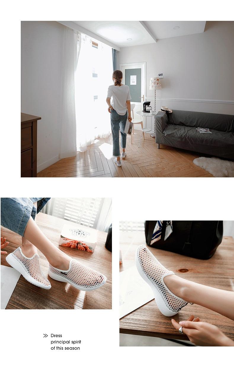 Chaussures de sport en maille respirante pour femmes Chaussures de sport tendance douces et confortables Chaussures de sport à enfiler tendance Semelle souple respirante Confortables Chaussures de course et de marche