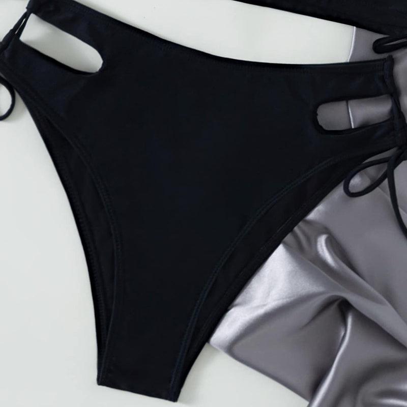 Ensemble de bikini de sport de couleur unie pour femmes, maillots de bain deux pièces, nœud, rembourré, push-up, ensembles de bikini modernes pour femmes, maillot de bain taille haute, ensemble de bikini avec corde et nœud et manches longues