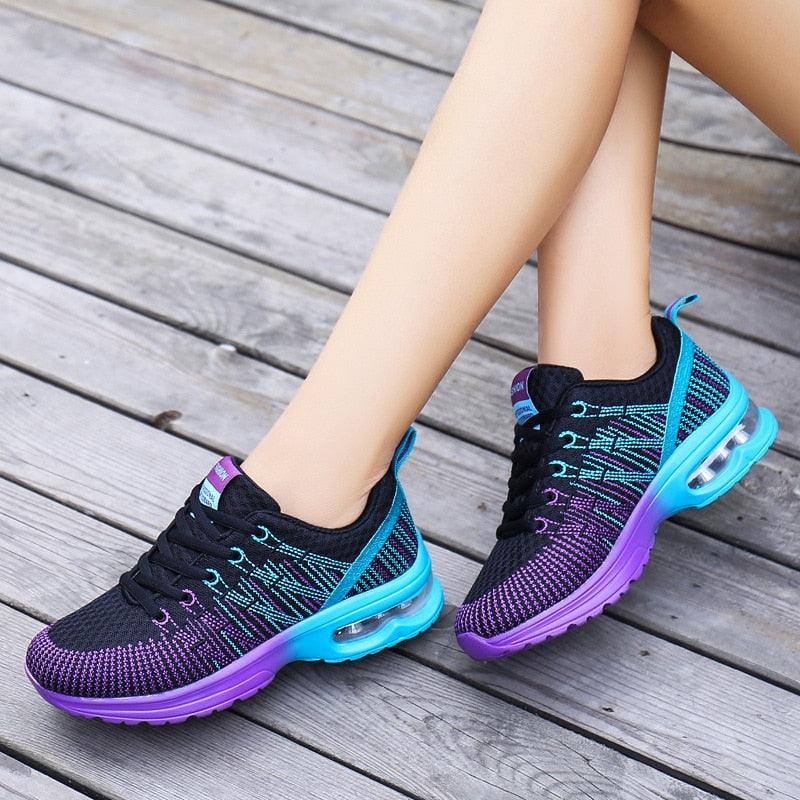 Chaussures de sport pour femmes, baskets de course, respirantes, à lacets, ajourées, pour femmes, baskets de mode légères et respirantes, chaussures de marche antidérapantes, baskets de sport à la mode