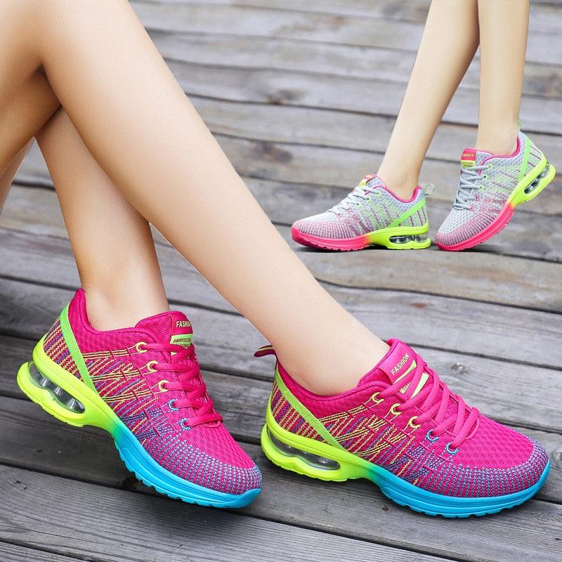 Chaussures de sport pour femmes, baskets de course, respirantes, à lacets, ajourées, pour femmes, baskets de mode légères et respirantes, chaussures de marche antidérapantes, baskets de sport à la mode
