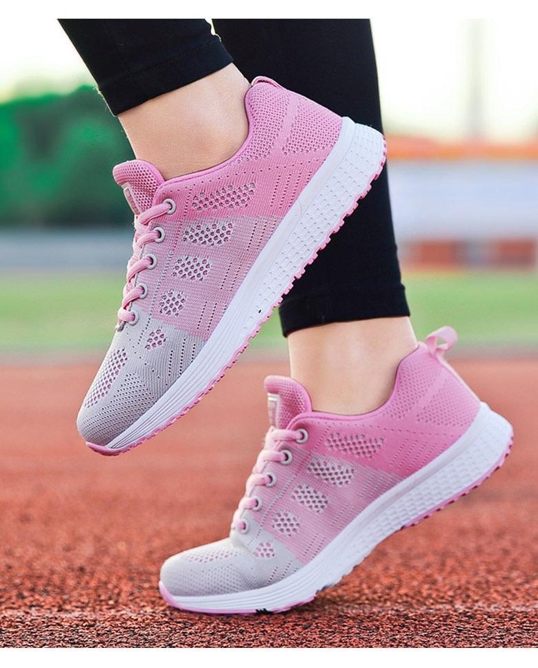 Chaussures décontractées de sport pour femme, à la mode, respirantes, en maille, plates, pour la gym, vulcanisées, pour la marche, légères, confortables et tendance.