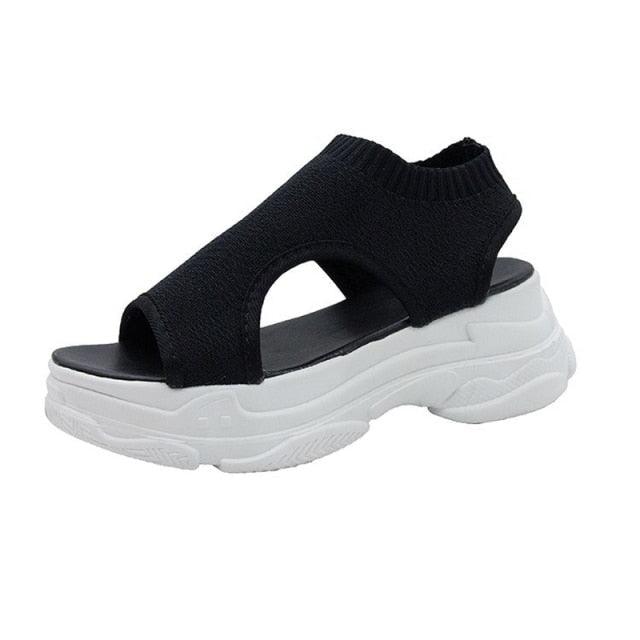 Chaussures confortables de sport pour femmes, sandales à plateforme estivales, chaussures décontractées pour femmes, sandales tricotées à bout ouvert, chaussures d'été pour femmes, baskets élégantes à enfiler.