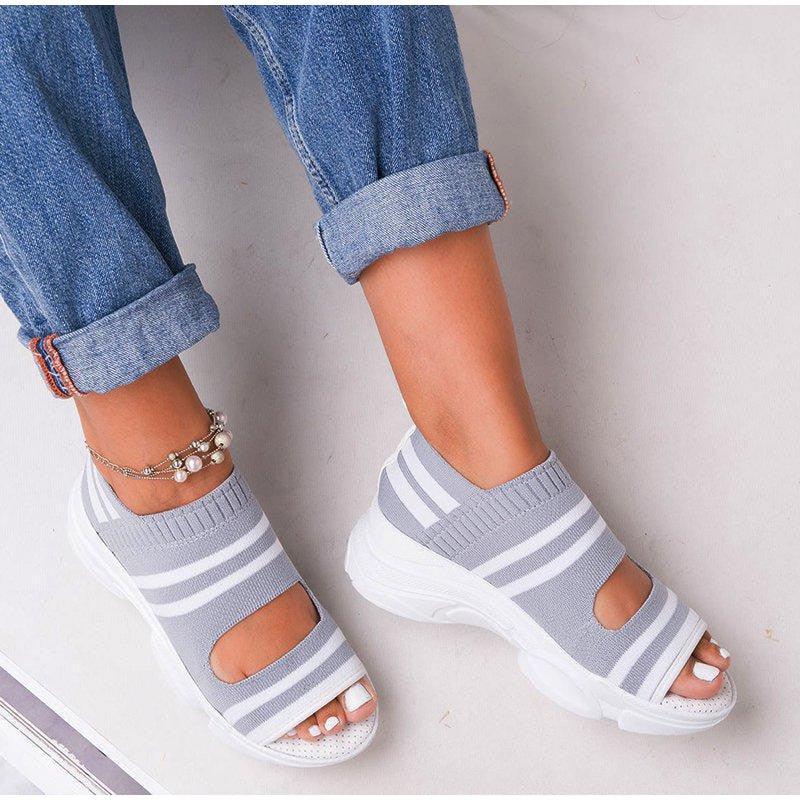 Chaussures confortables de sport pour femmes, sandales à plateforme estivales, chaussures décontractées pour femmes, sandales tricotées à bout ouvert, chaussures d'été pour femmes, baskets élégantes à enfiler.
