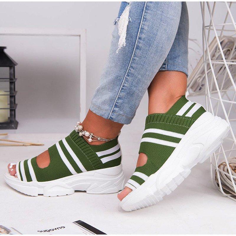Chaussures confortables de sport pour femmes, sandales à plateforme estivales, chaussures décontractées pour femmes, sandales tricotées à bout ouvert, chaussures d'été pour femmes, baskets élégantes à enfiler.
