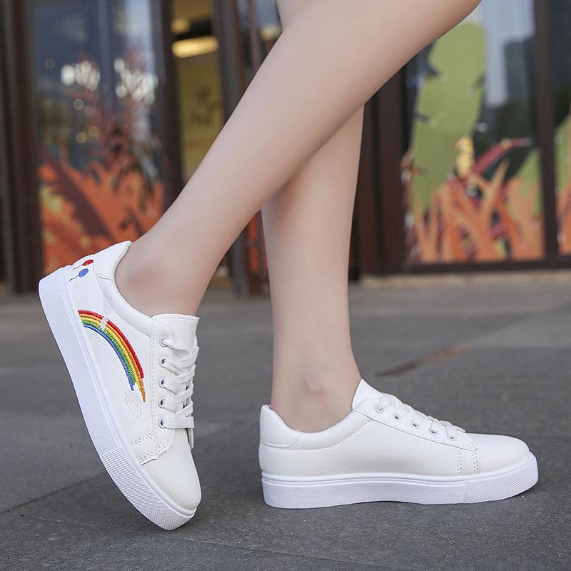 Baskets Respirantes Printemps Femme, Chaussures à Plateforme en Cuir pour Femme, Baskets Décontractées à Lacets, Baskets Blanches Tendance, Baskets à Plateforme en Cuir PU Blanc pour Femme, Baskets de Marche à Lacets