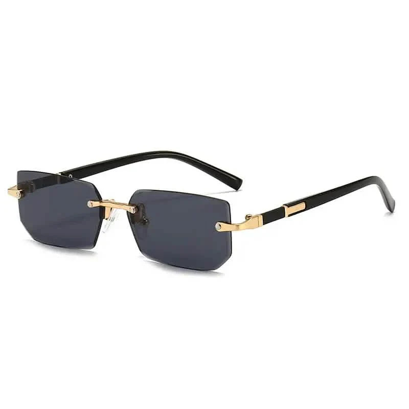 Lunettes de soleil vintage carrées sans monture design élégant monture dorée lunettes de soleil hip-hop noires