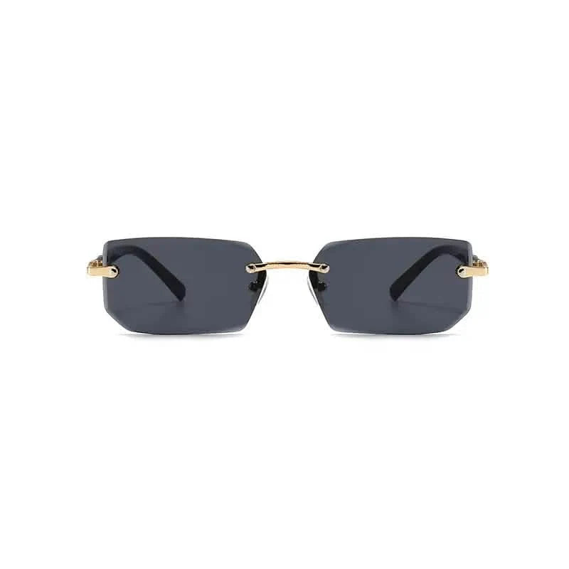 Lunettes de soleil vintage carrées sans monture design élégant monture dorée lunettes de soleil hip-hop noires