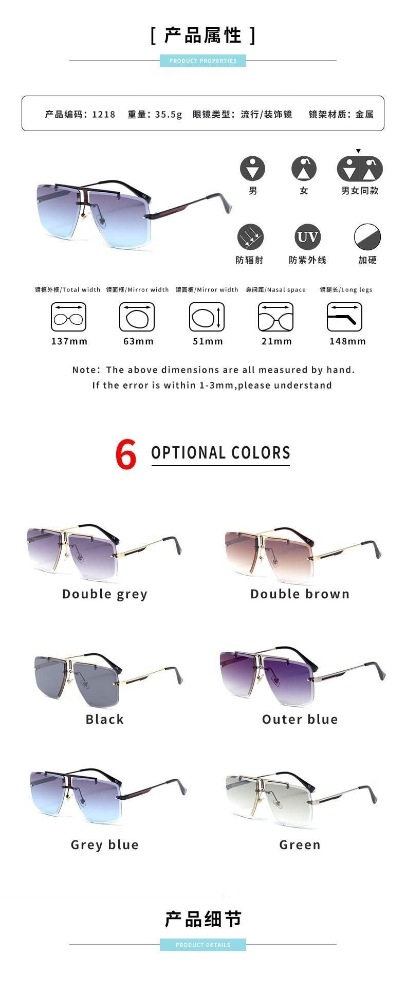 Lunettes de soleil carrées pour hommes, classiques, surdimensionnées, pour hommes et femmes, nouveau style streetwear à la mode, lunettes de soleil sans monture, nouvelles lunettes de soleil carrées populaires pour hommes et femmes