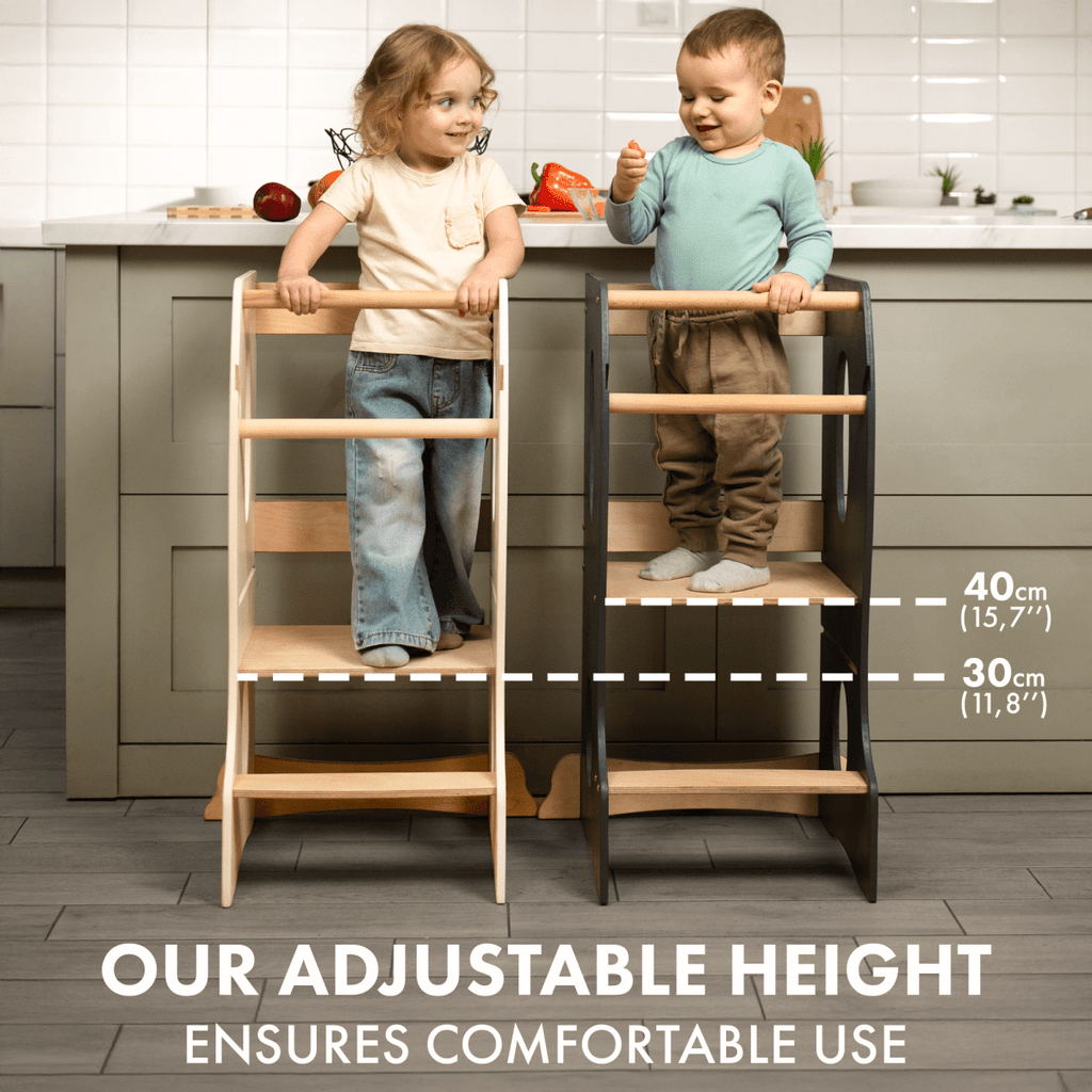 Tour Montessori stable : Chaise évolutive en bois - Beige