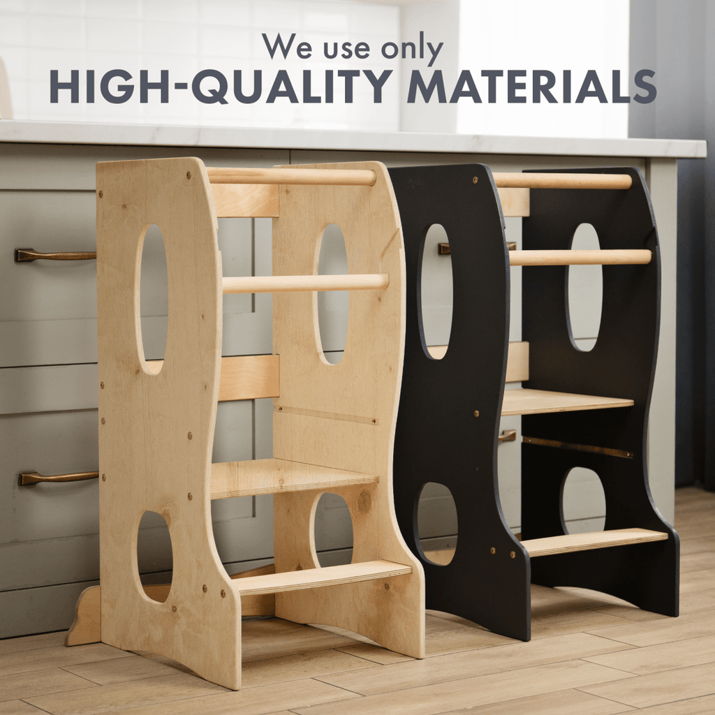 Tour Montessori stable : Chaise évolutive en bois - Beige