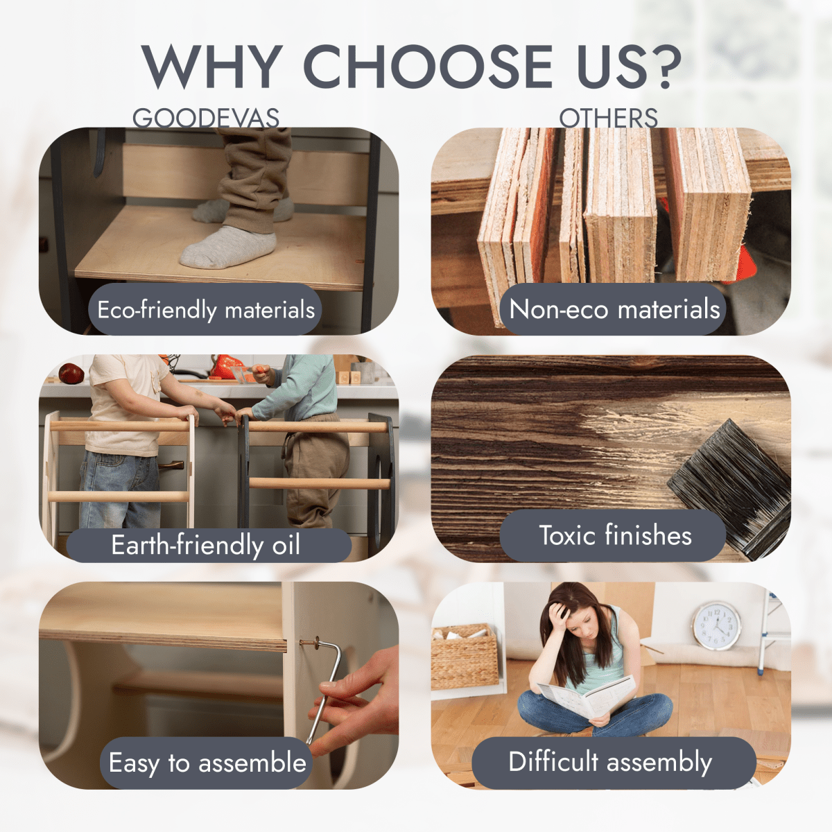 Tour Montessori stable : Chaise évolutive en bois - Beige