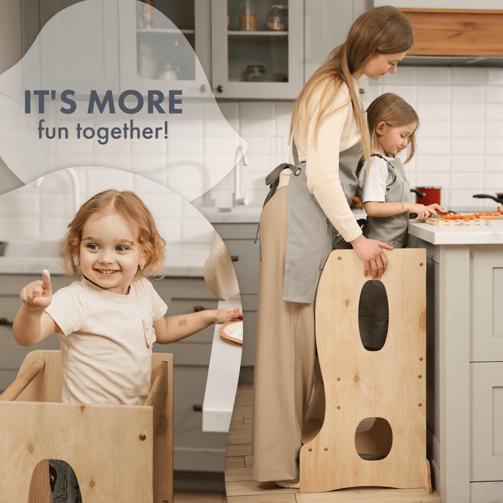 Tour Montessori stable : Chaise évolutive en bois - Beige