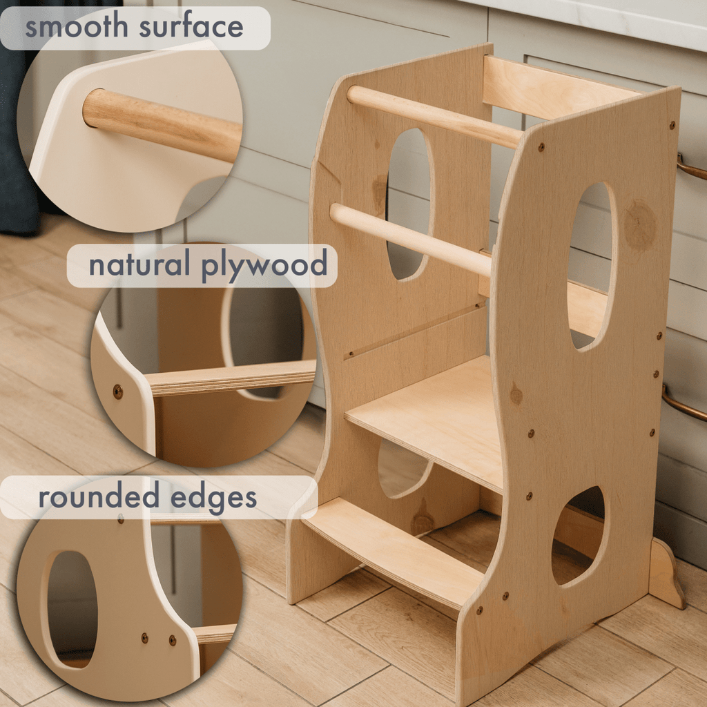 Tour Montessori stable : Chaise évolutive en bois - Beige