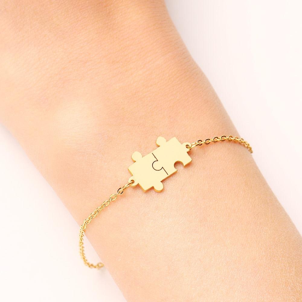 Bracelet en Acier Inoxydable Pour Femmes Couleur Or et Argent Puzzle Plaqué Or Bracelet Fin à Maillons Trombone Réglable Bracelet de Lien en Métal Superposé Pour Femmes Bracelet Jonc Puzzle Cadeau Pour Meilleures Amies