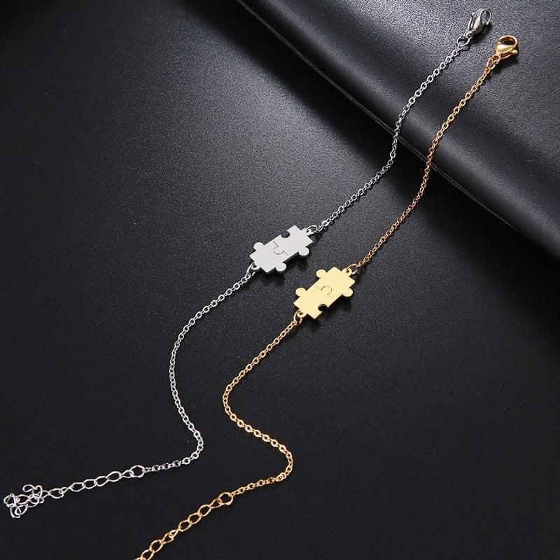 Bracelet en Acier Inoxydable Pour Femmes Couleur Or et Argent Puzzle Plaqué Or Bracelet Fin à Maillons Trombone Réglable Bracelet de Lien en Métal Superposé Pour Femmes Bracelet Jonc Puzzle Cadeau Pour Meilleures Amies