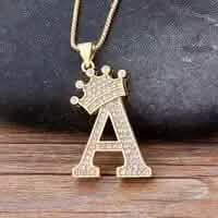 Collier Lettres A-Z Couronne Hip-Hop en Acier Inoxydable Plaqué Or pour Hommes et Femmes