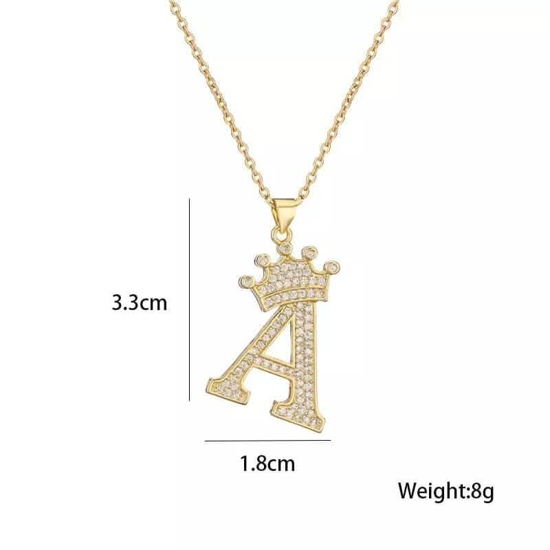 Collier Lettres A-Z Couronne Hip-Hop en Acier Inoxydable Plaqué Or pour Hommes et Femmes