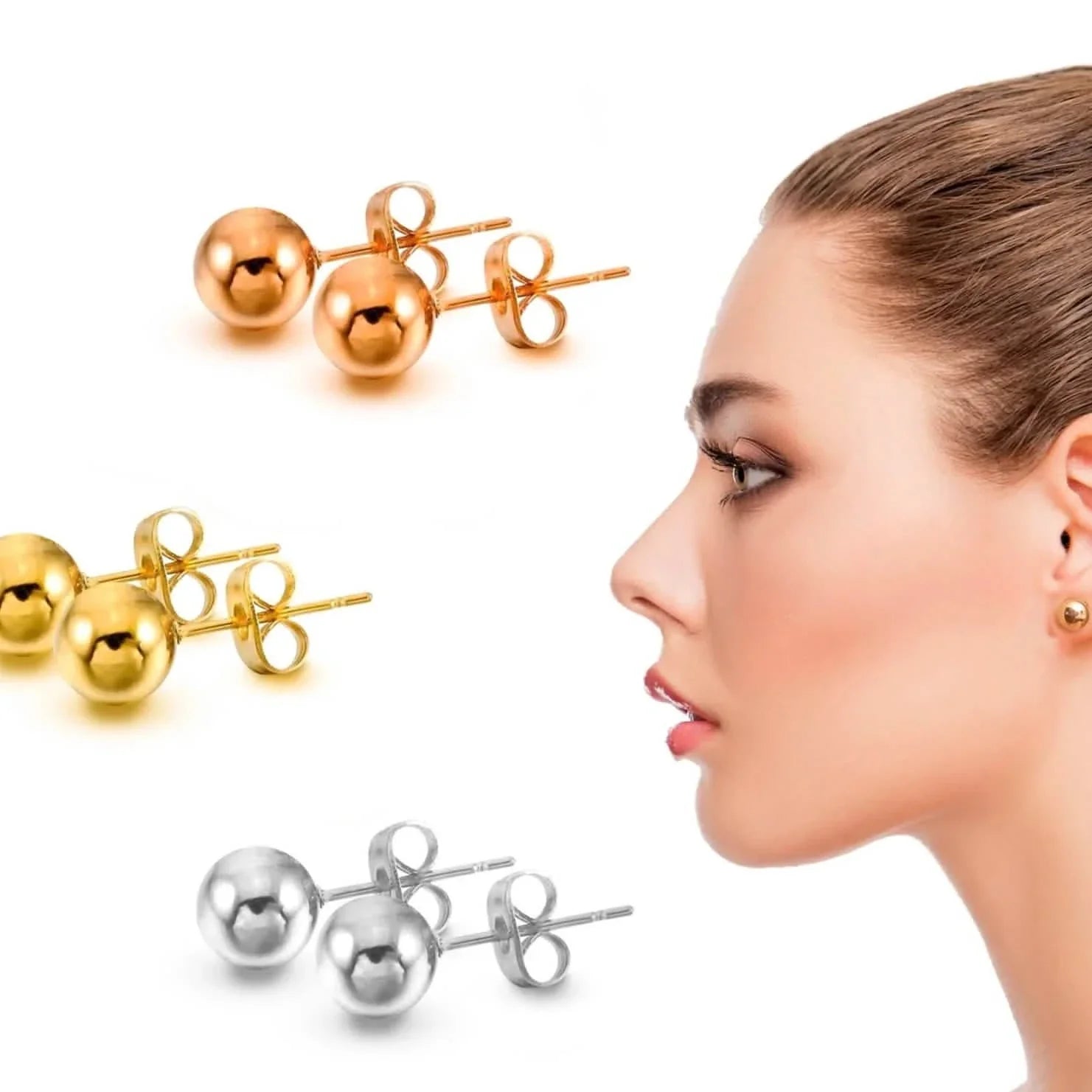 Boucles d'oreilles clous en acier inoxydable hypoallergénique en forme de boule