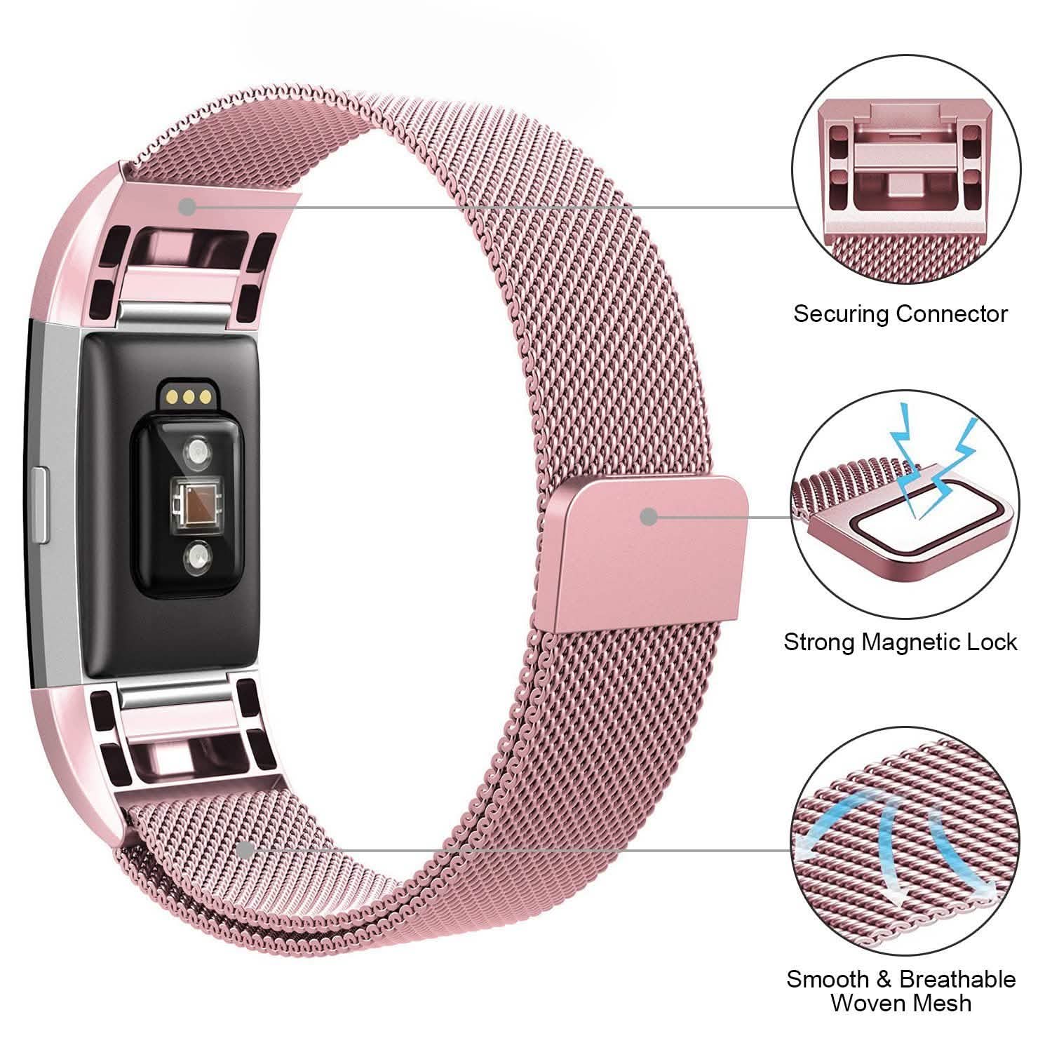 Bracelet milanais en acier inoxydable pour Fitbit Charge 2