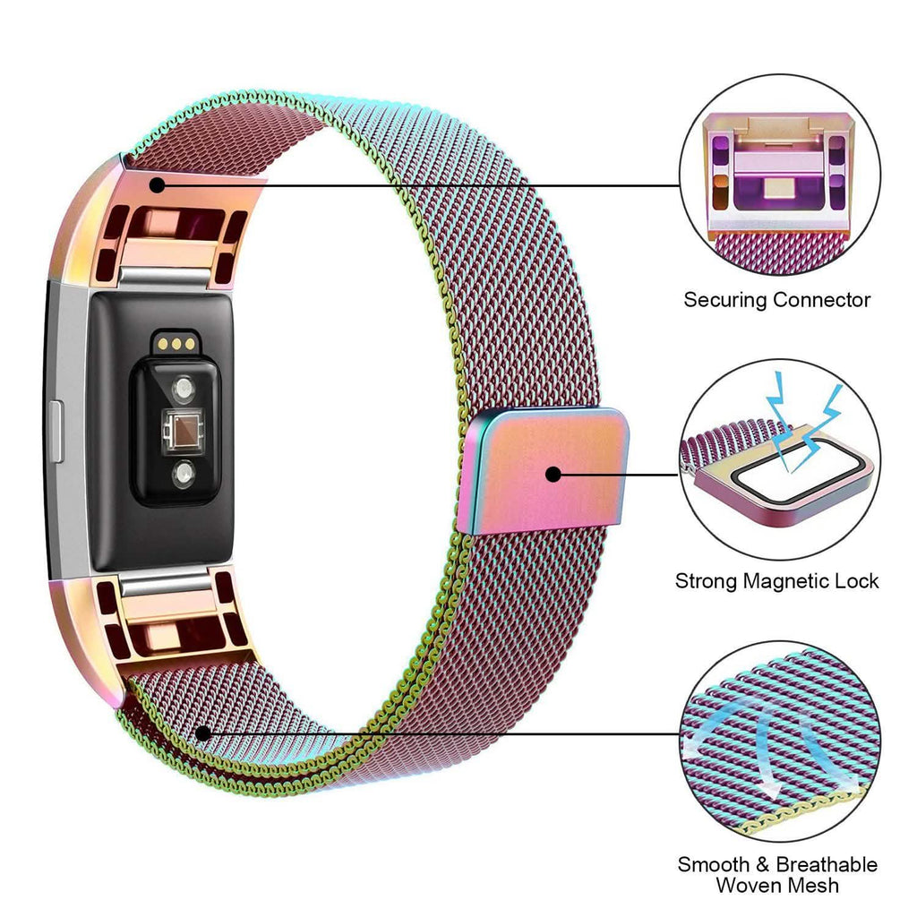 Bracelet milanais en acier inoxydable pour Fitbit Charge 2