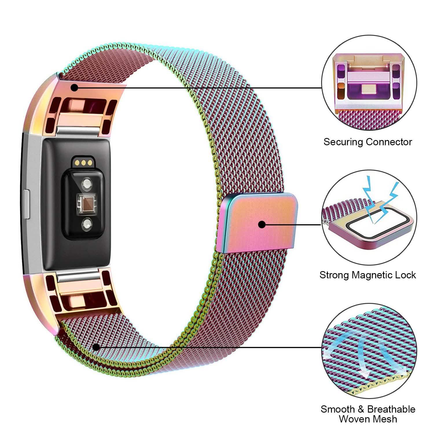 Bracelet milanais en acier inoxydable pour Fitbit Charge 2