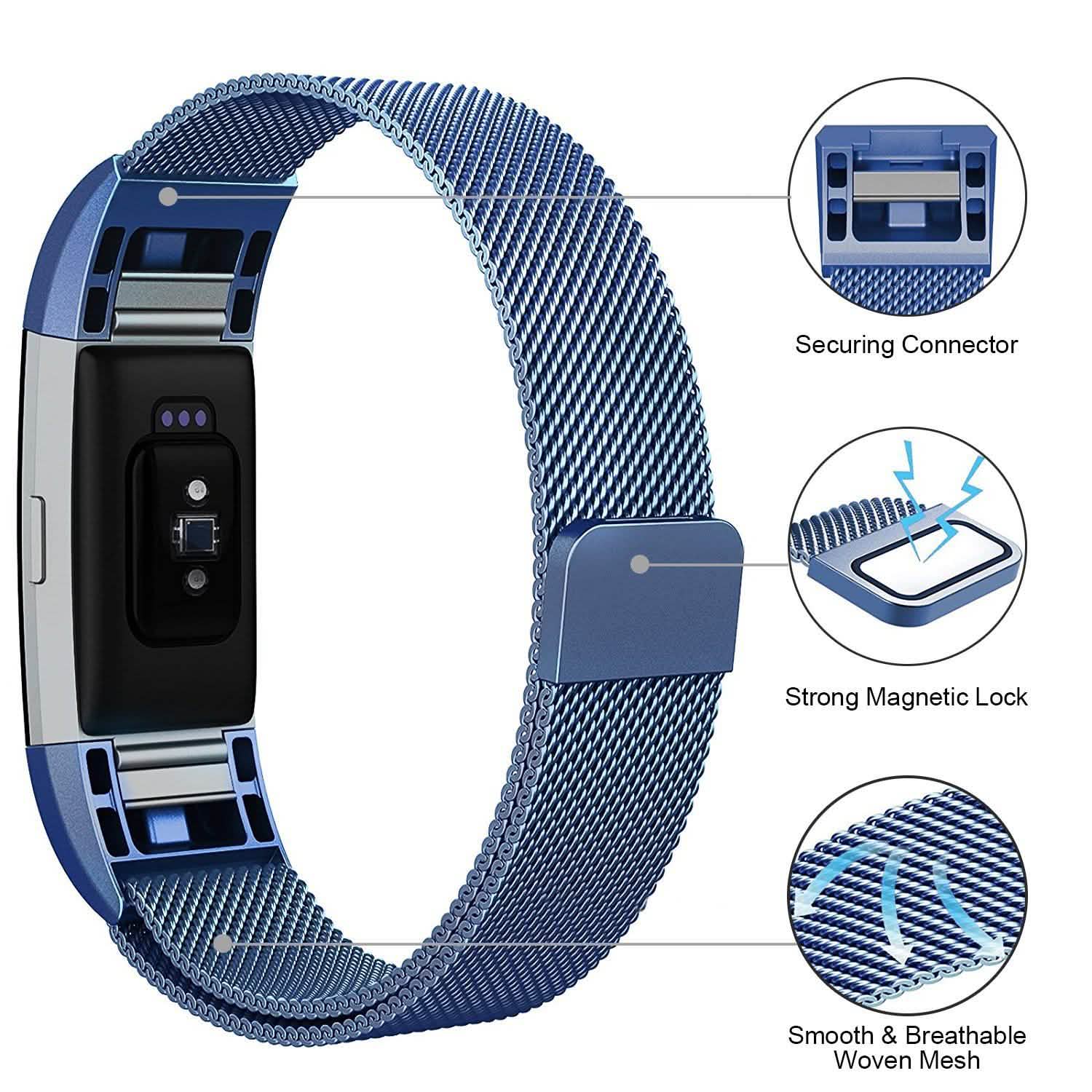 Bracelet milanais en acier inoxydable pour Fitbit Charge 2