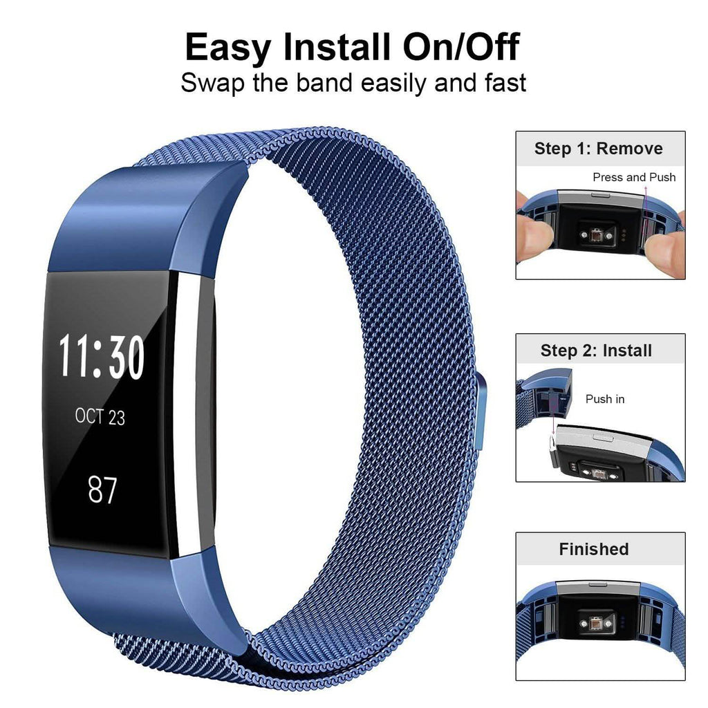 Bracelet milanais en acier inoxydable pour Fitbit Charge 2