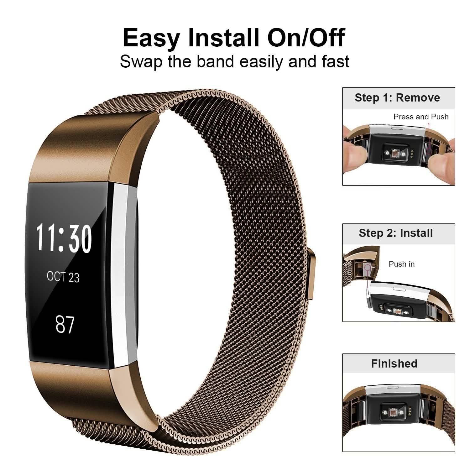 Bracelet milanais en acier inoxydable pour Fitbit Charge 2