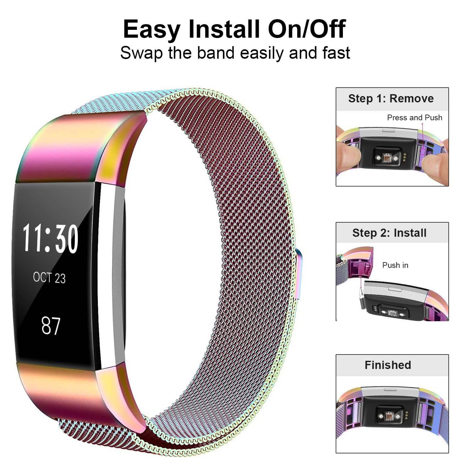 Bracelet milanais en acier inoxydable pour Fitbit Charge 2