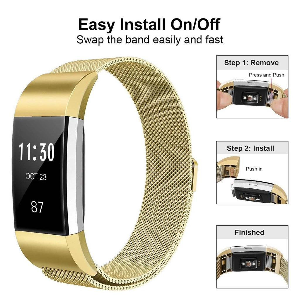 Bracelet milanais en acier inoxydable pour Fitbit Charge 2