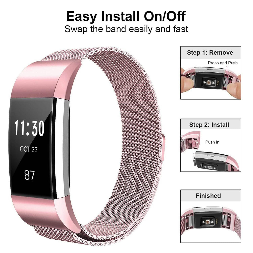 Bracelet milanais en acier inoxydable pour Fitbit Charge 2