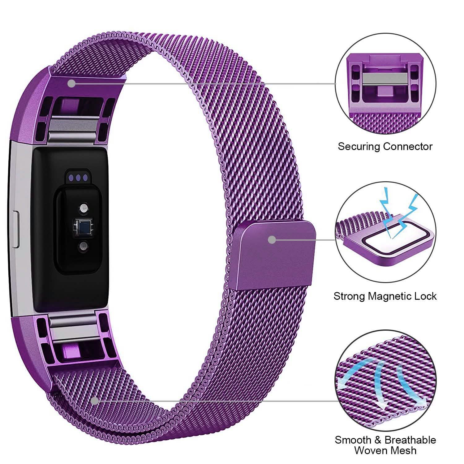 Bracelet milanais en acier inoxydable pour Fitbit Charge 2