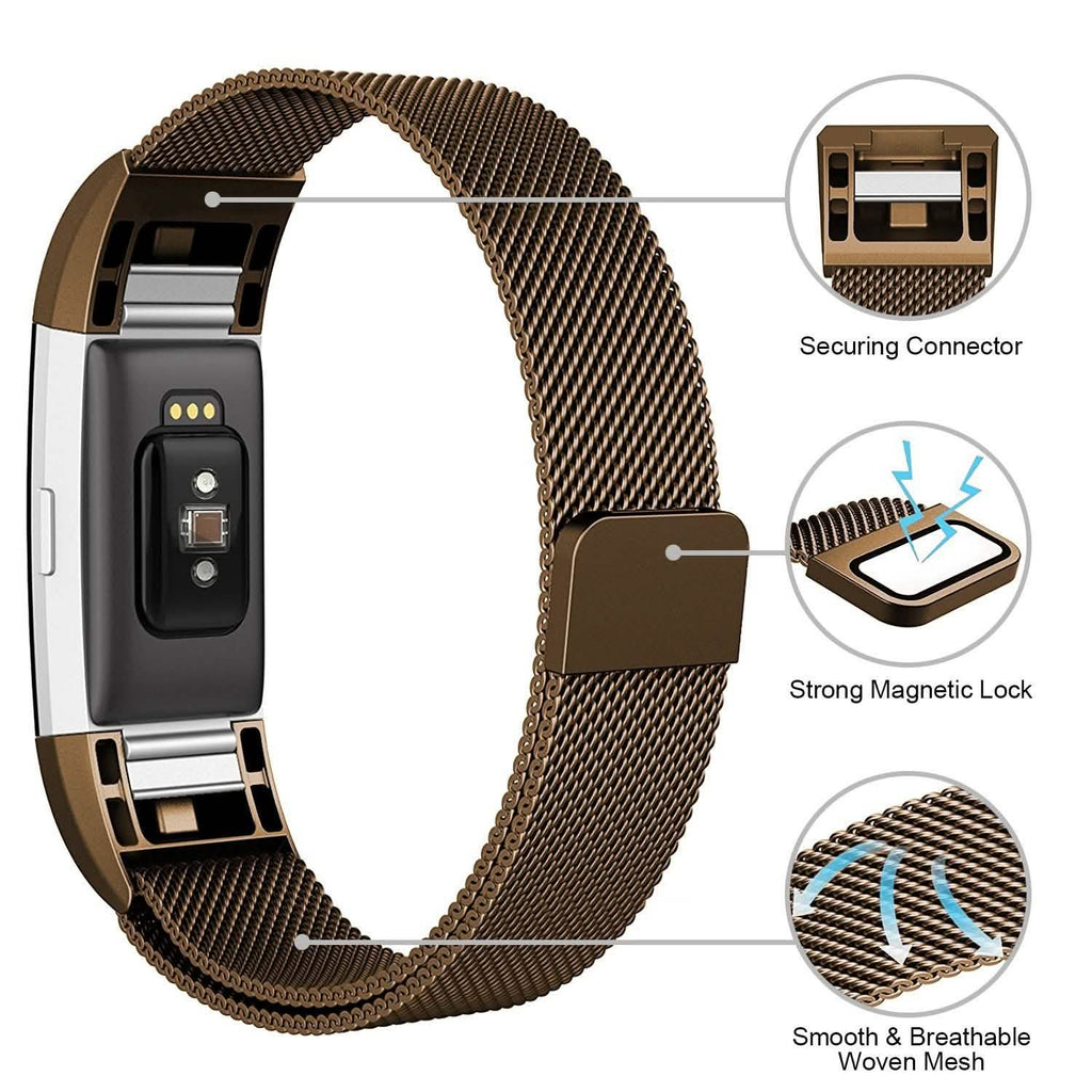 Bracelet milanais en acier inoxydable pour Fitbit Charge 2