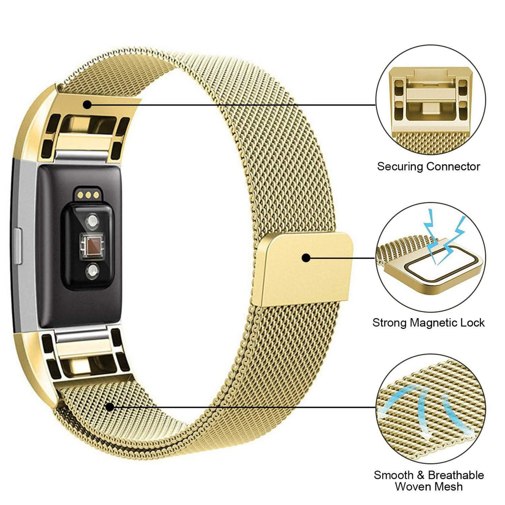 Bracelet milanais en acier inoxydable pour Fitbit Charge 2