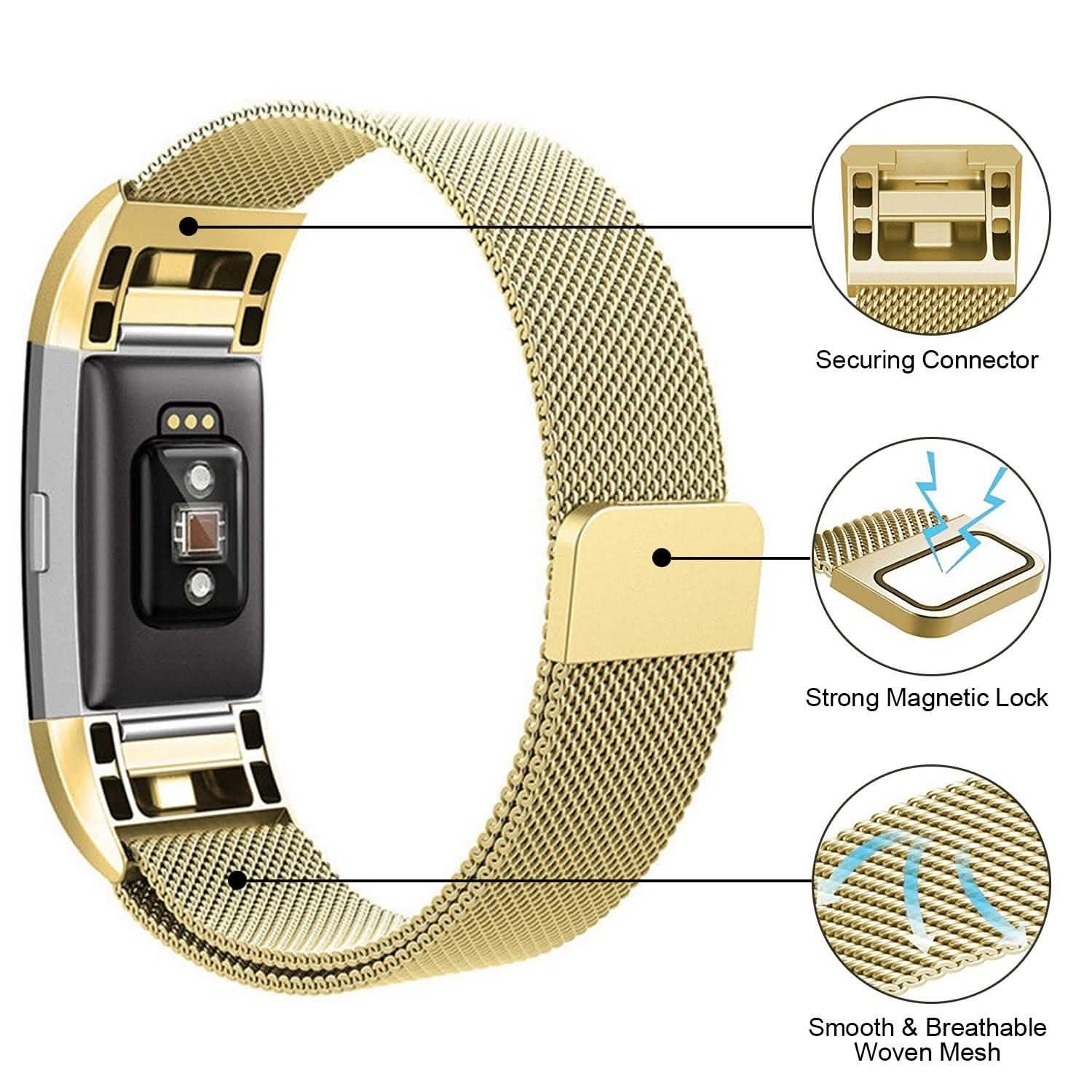 Bracelet milanais en acier inoxydable pour Fitbit Charge 2