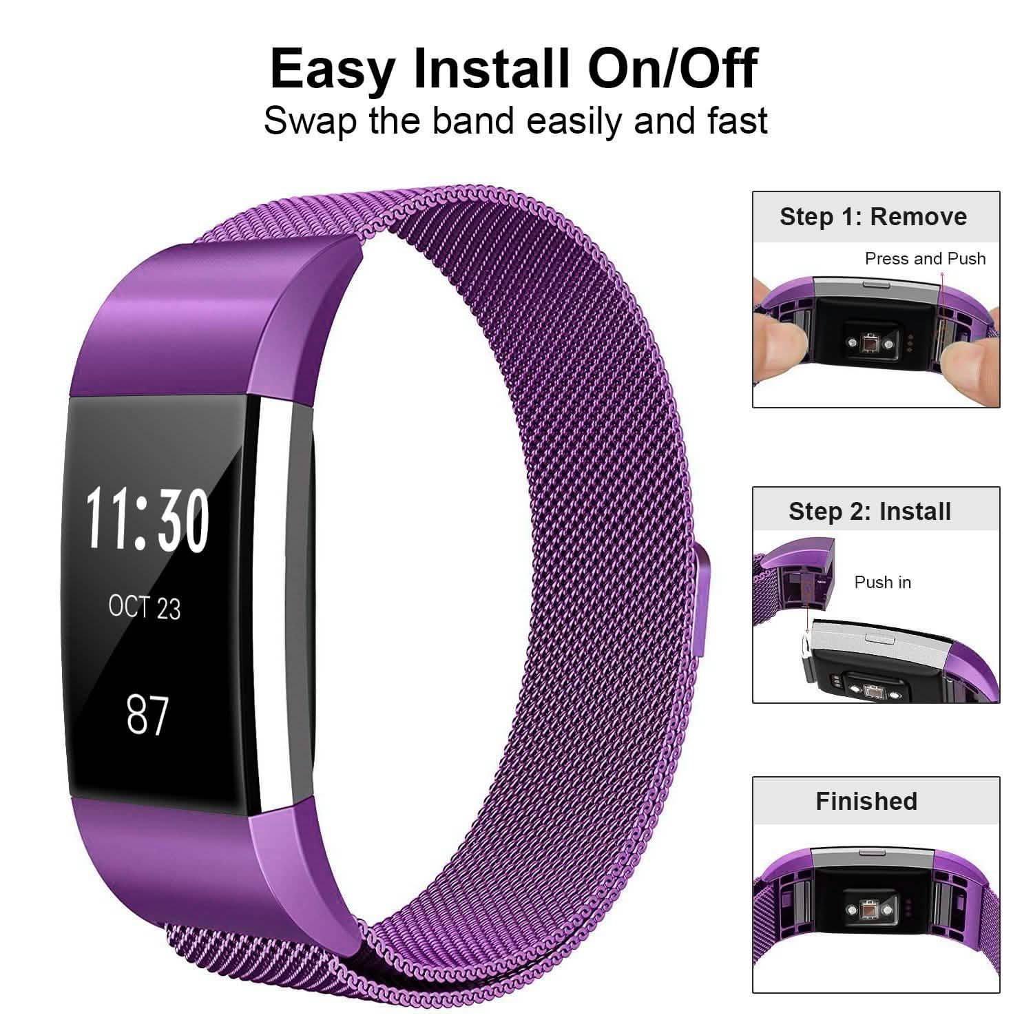 Bracelet milanais en acier inoxydable pour Fitbit Charge 2