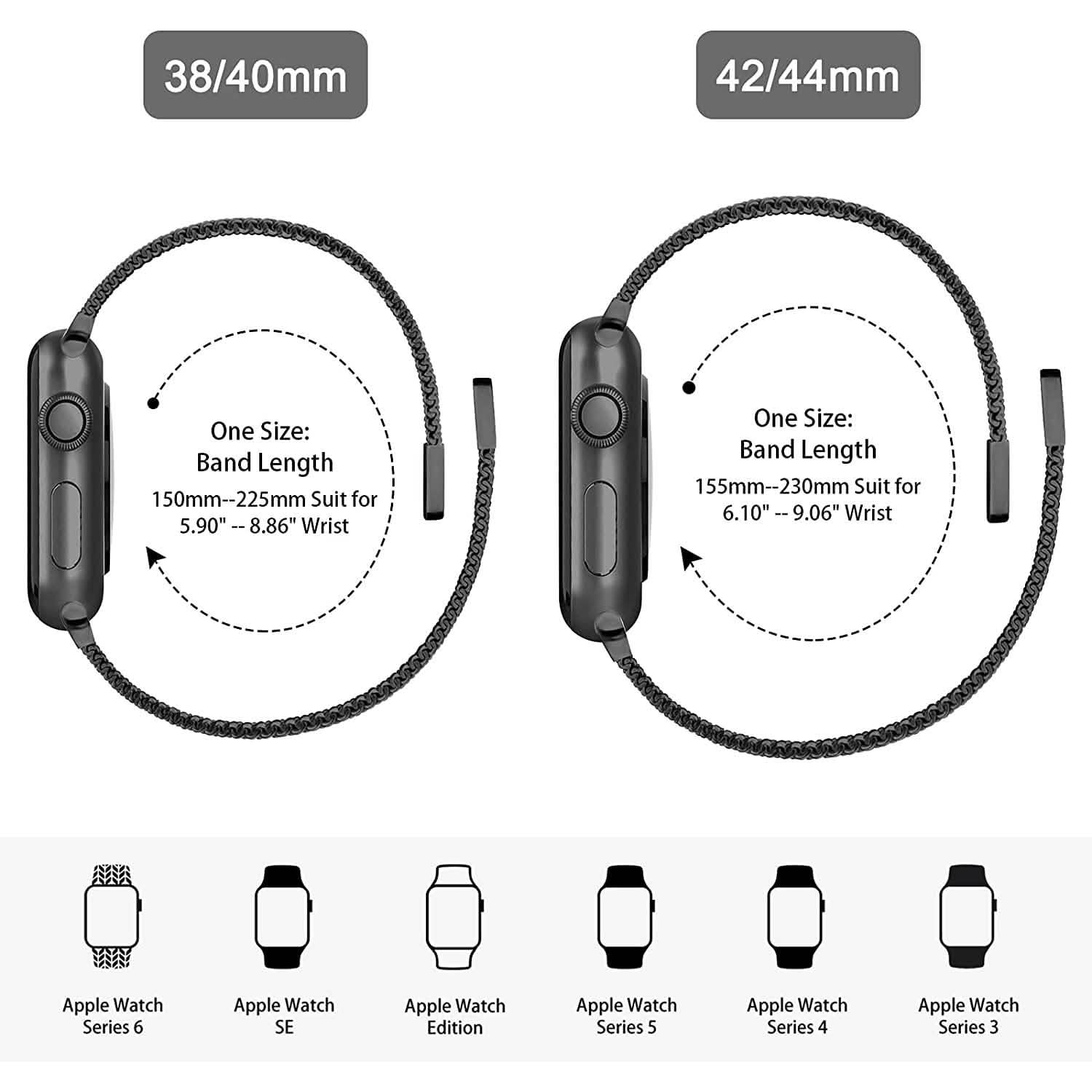 Bracelet maille en acier inoxydable de remplacement pour Apple Watch