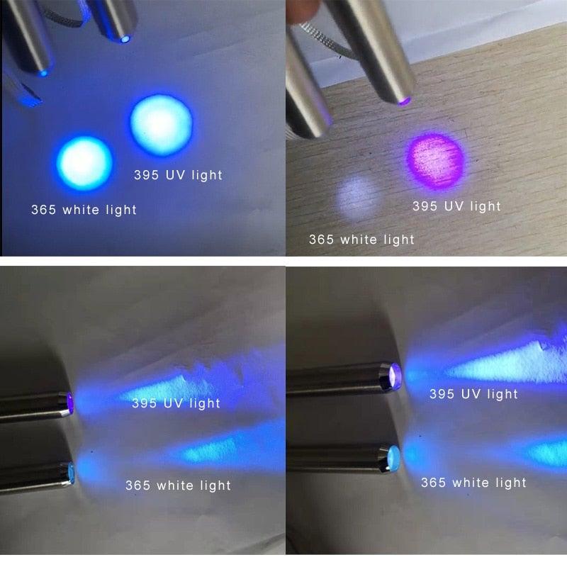 Mini lampe de poche UV LED portable en acier inoxydable, lumière noire, pour détection des fuites, urine d'animaux, punaises de lit, taches sèches et détection de marqueurs de colorant