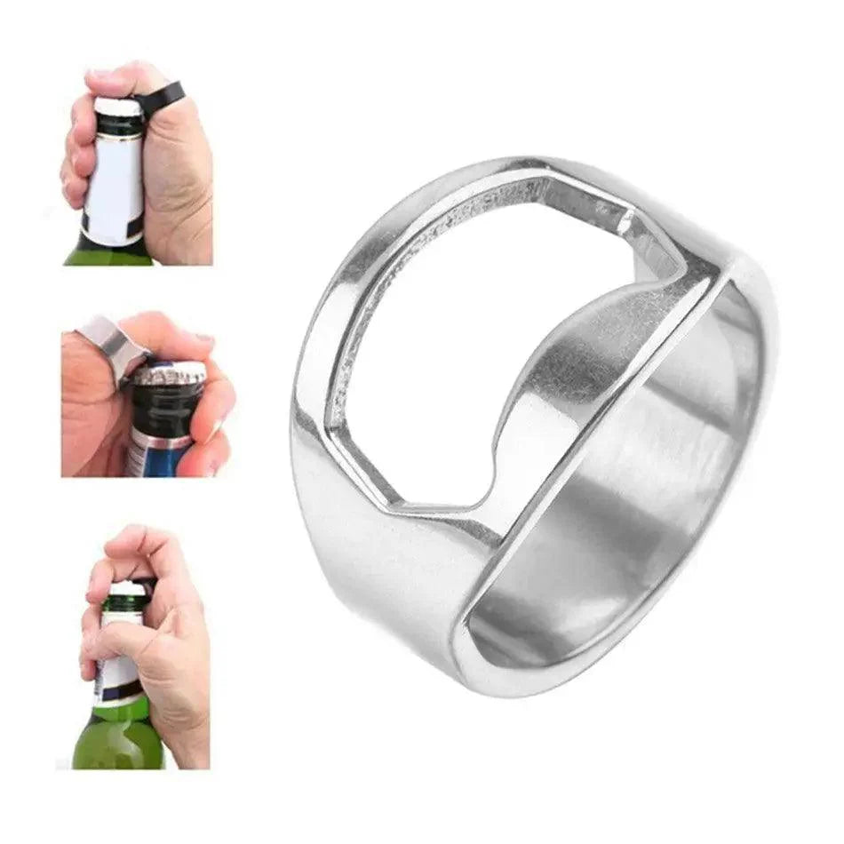 Ouvre-bouteille en acier inoxydable en forme d'anneau pour canettes et bouteilles, ouvre-bouchons, gadgets de cuisine, outils de bar utiles
