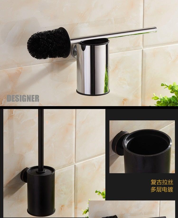 Support de brosse WC en acier inoxydable avec brosse WC, support mural ou sur pied, poignée antidérapante