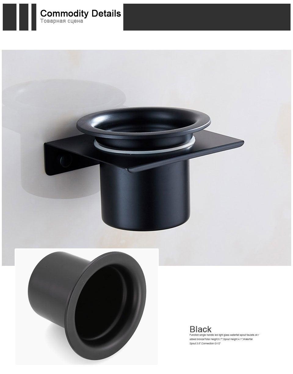 Porte-balai WC en acier inoxydable noir mural pour kit de nettoyage de salle de bain