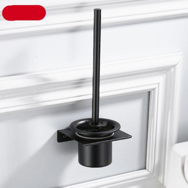 Porte-balai WC en acier inoxydable noir mural pour kit de nettoyage de salle de bain