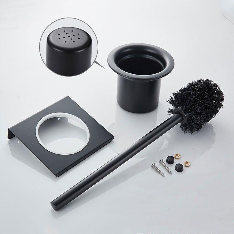 Porte-balai WC en acier inoxydable noir mural pour kit de nettoyage de salle de bain