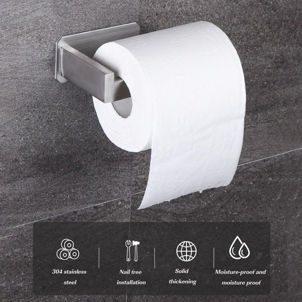Porte-papier toilette en acier inoxydable, auto-adhésif, pour salle de bain, finition noire, installation facile sans vis, distributeur et supports muraux pour rouleaux de papier toilette noirs mats pour salle de bain et cuisine