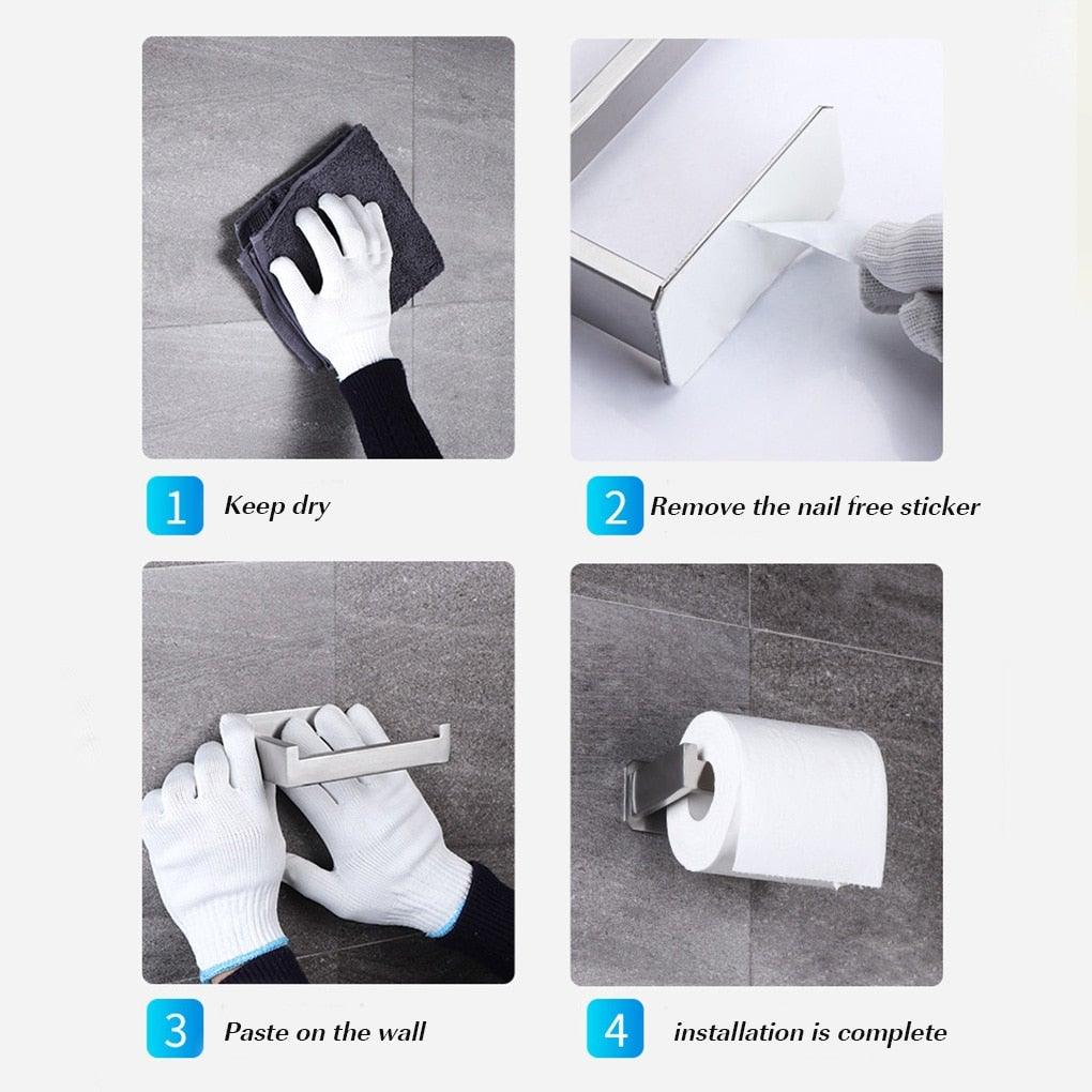 Porte-papier toilette en acier inoxydable, auto-adhésif, pour salle de bain, finition noire, installation facile sans vis, distributeur et supports muraux pour rouleaux de papier toilette noirs mats pour salle de bain et cuisine